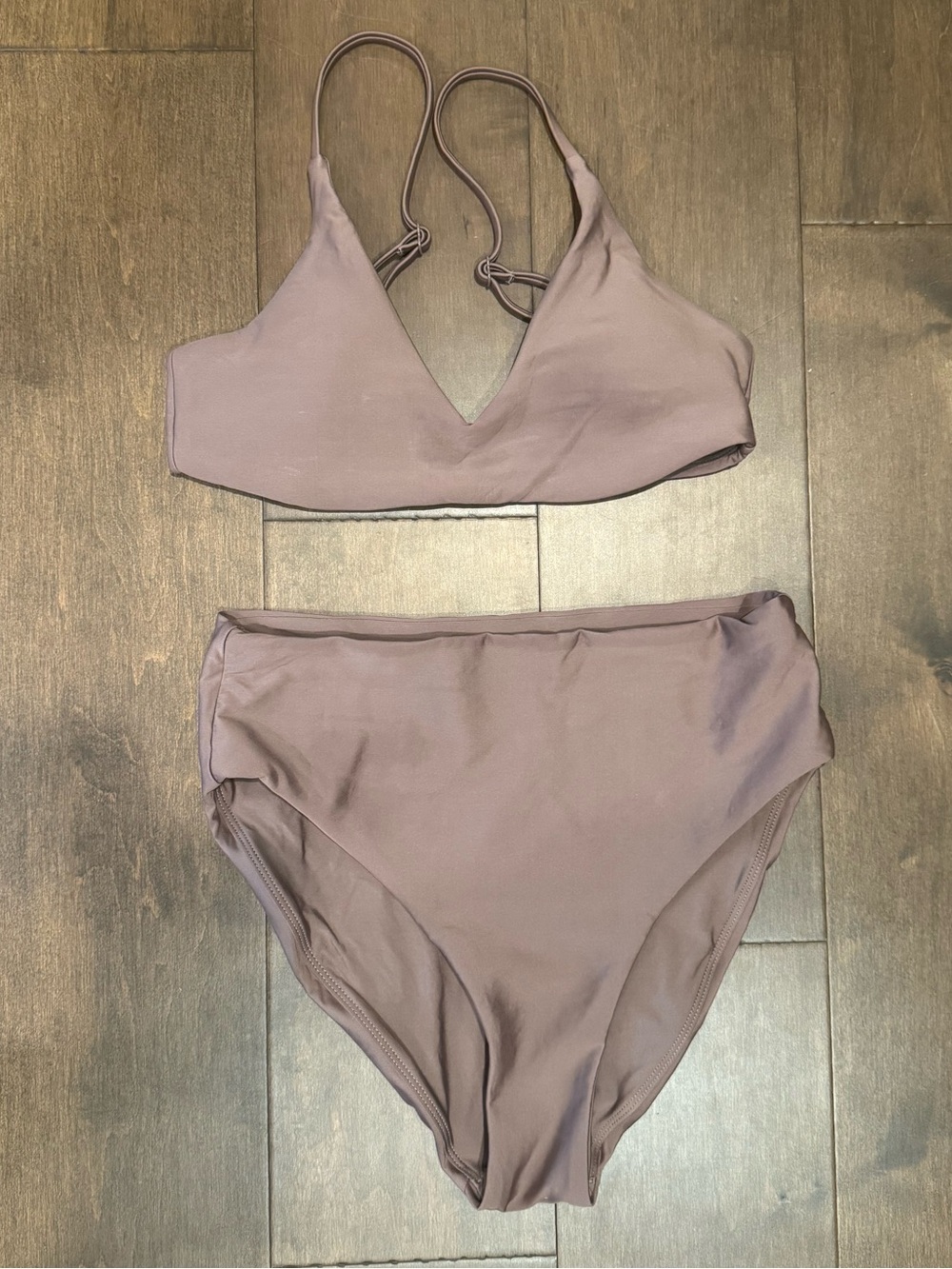 J. Crew Sculpt Mauve Two-Piece Bikini Set - Soft V-Neck Top & High-Waist Bottoms